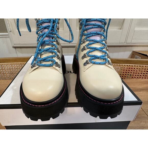 Larroude Jordan Low Combat Boots Kidskin Leather Ivory Violet Size 5.5 or 6 NIB - Picture 7 of 16